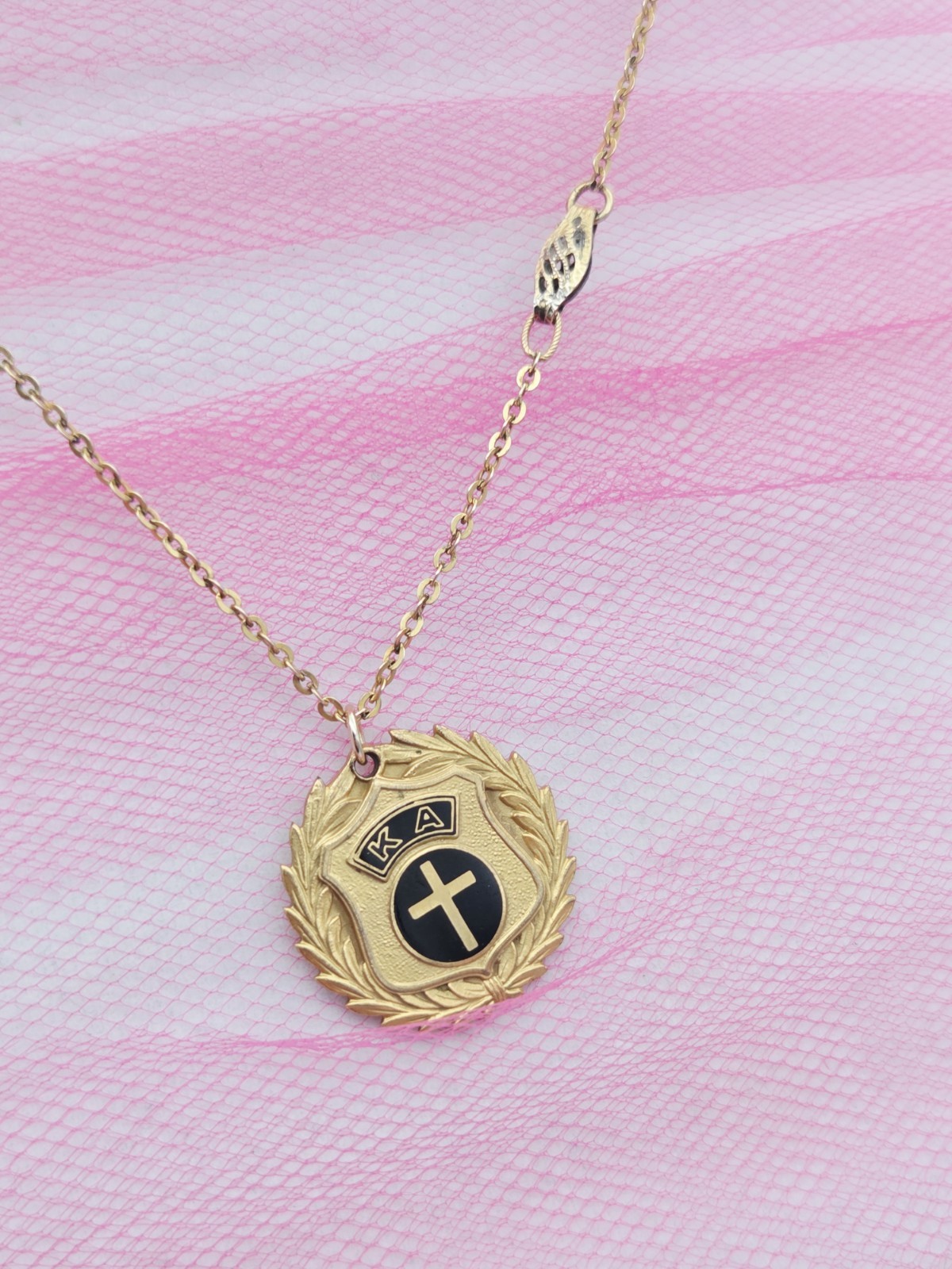 ANTIQUE Vintage KA ORDER Kappa Alpha Medallion Necklace FRATERNITY GF Chain