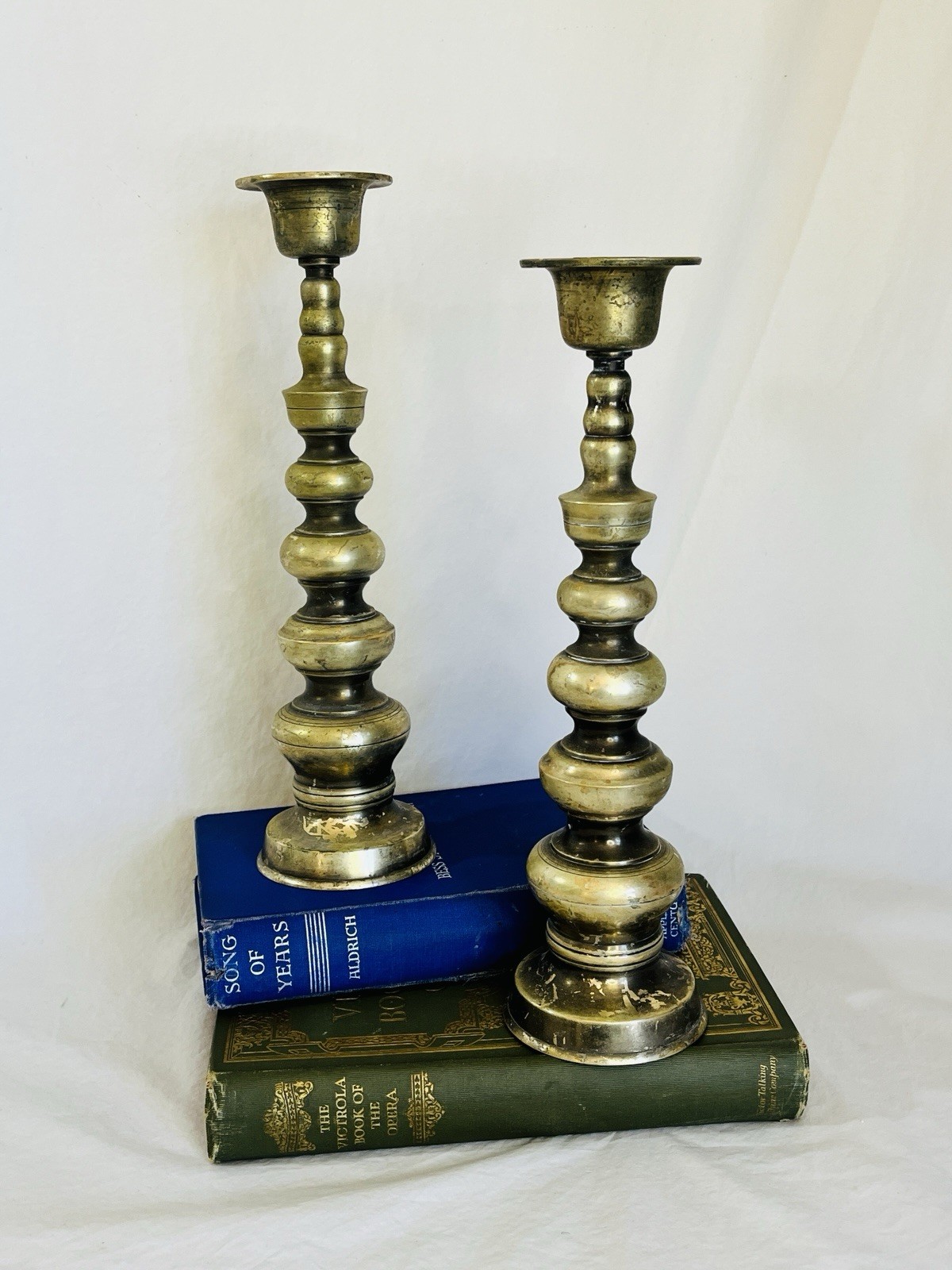 Vintage Brass Candlesticks MCM Hollywood Regency Style Set of Two