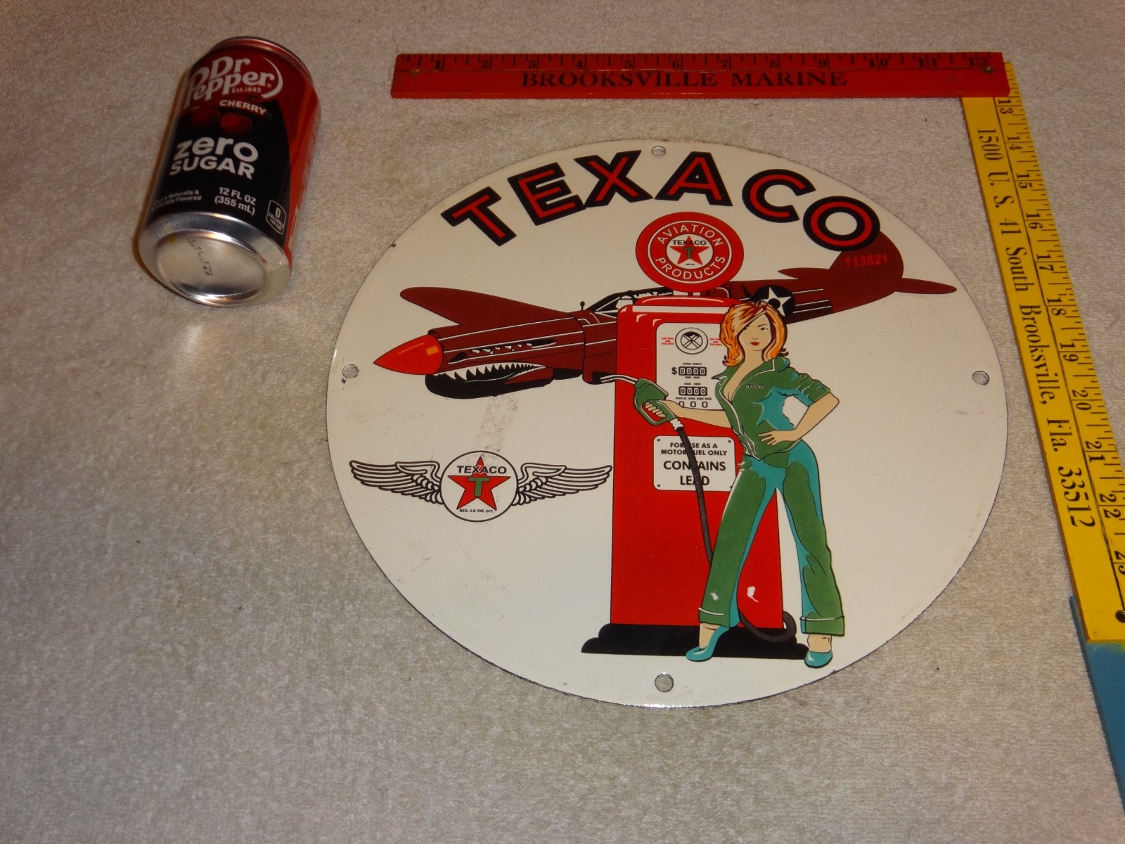 VINTAGE TEXACO AVIATION ASIAN WOMAN AIRPLANE 11 3/4″ PORCELAIN GASOLINE OIL SIGN