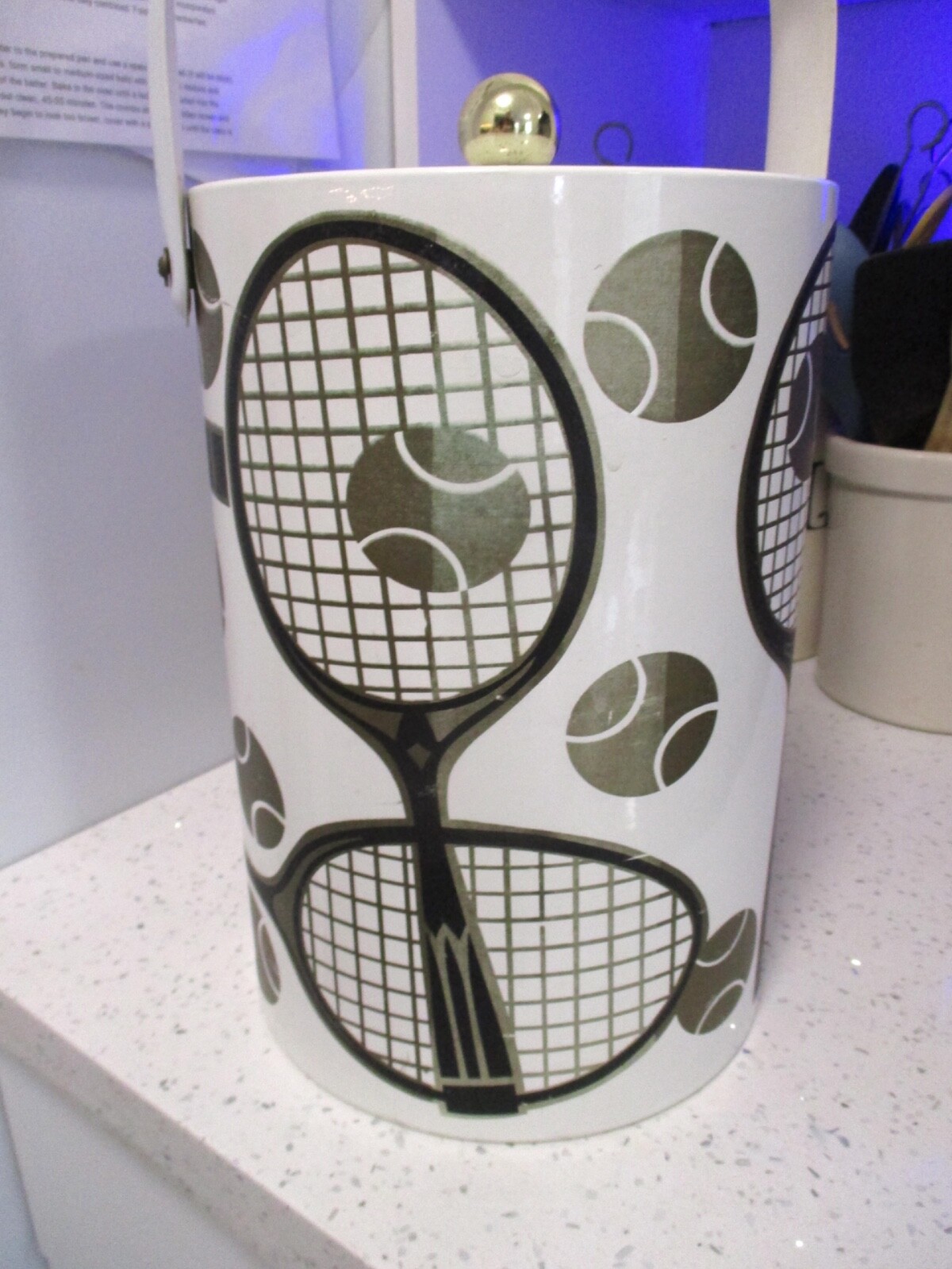 Georges Briard true vintage white gold black tennis balls vinyl ice bucket 11 in