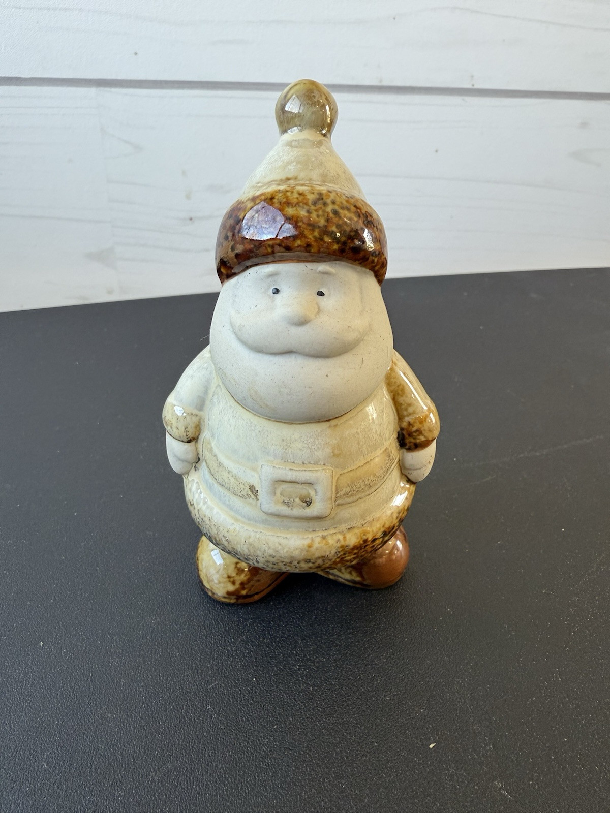 Pottery Stoneware Santa Bell Figurine Glazed Natural Rustic Earth Tones 4.25″