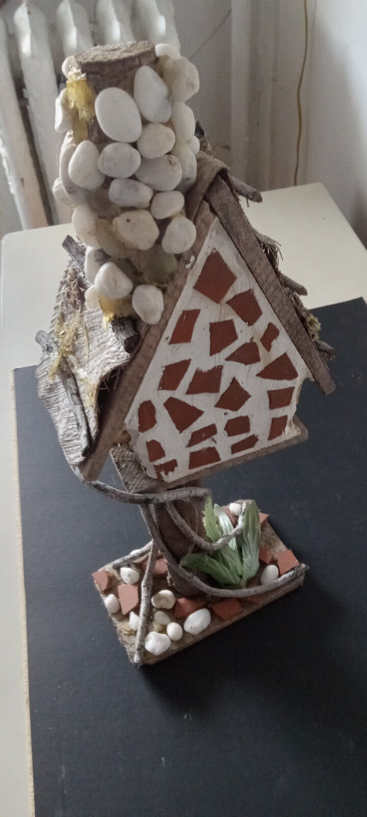 Rustic Handmade Tabletop Indoor Decorative Bird House, 16″ H x 6″ w x 3-1/2″ D