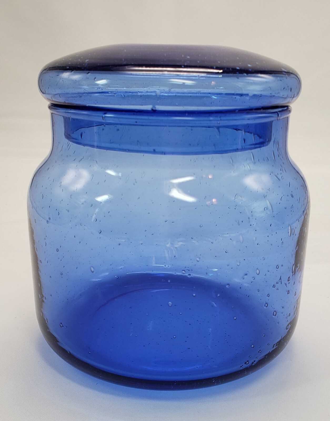 Blue Glass Jar w/ Lid Apothecary Sky Blue Glass with Bubbles Handmade 6 inches