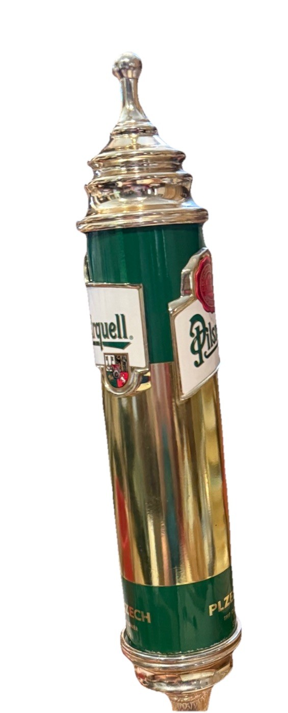 Rare Vtg. Pilsner Urquell Plzen Czech Beer Tap Handle 12 Inches Green Gold