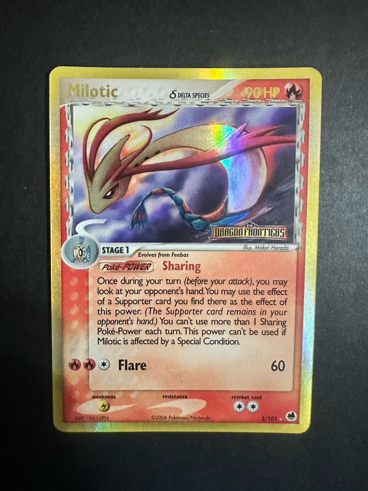 Milotic, 5/101, Delta Species, EX Dragon Frontiers, Stamped, Holo Rare – LP