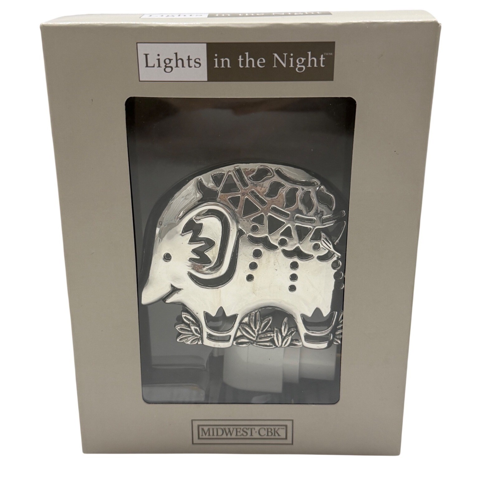 Midwest CBK Elephant Night Light Silver Metal Plug In Nursery Kids Room NEW