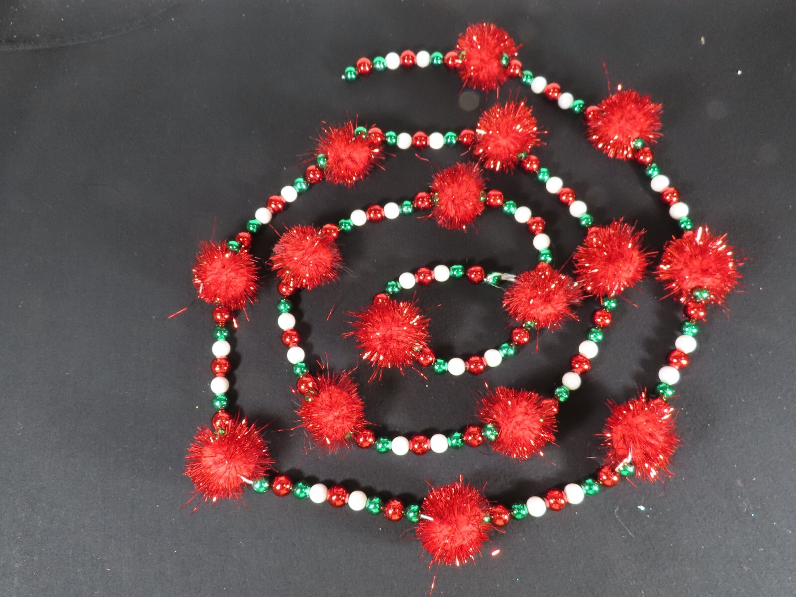 Christmas Tree Garland Fluffy Balls Beaded 72″ Vintage B9153