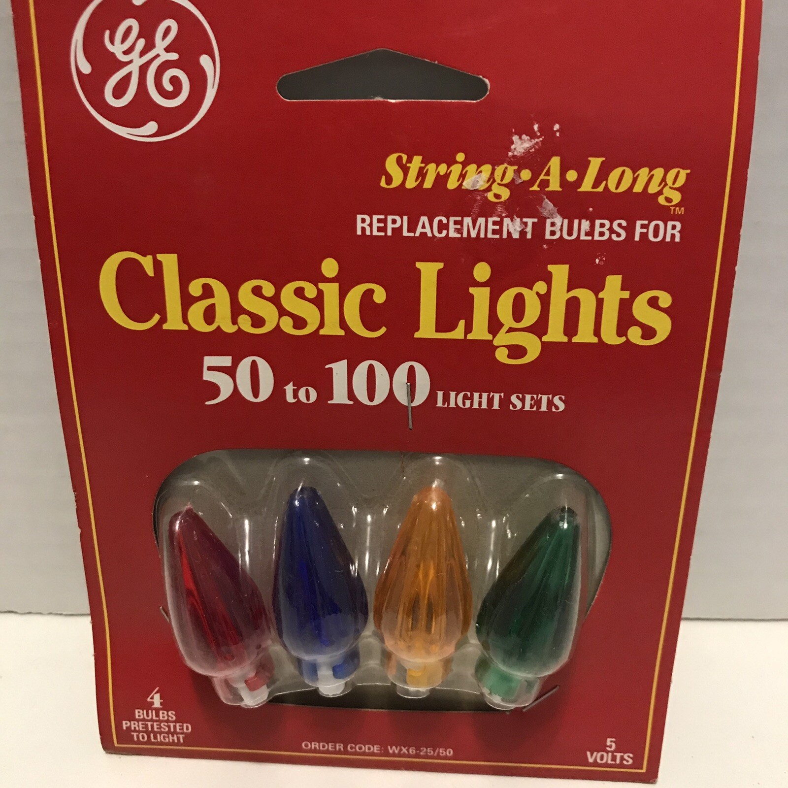 Vintage GE Color String Along 4 Replacement Bulbs for Classic Lights 5 Volts NOS