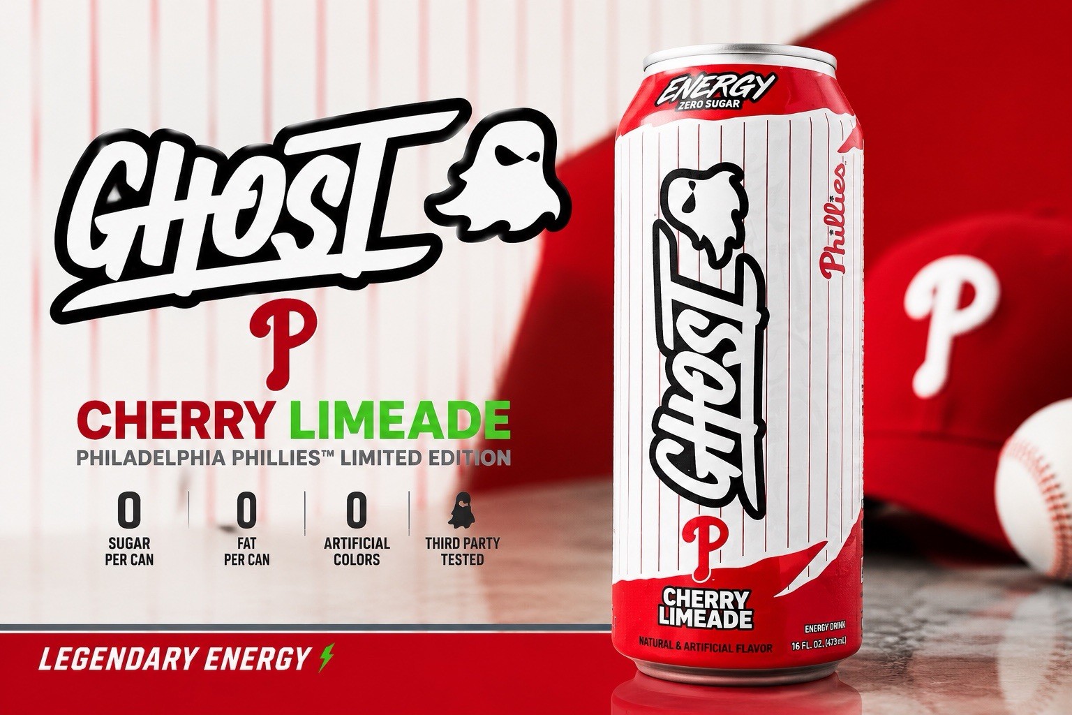 Ghost Energy Cherry Limeade Philadelphia Phillies Limited Edition Unopened Can