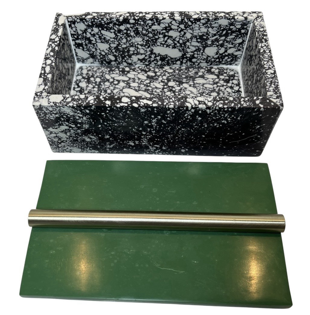 Post Modern Memphis Style Terrazzo Resin Decorative Storage Box Green Lid c1980s