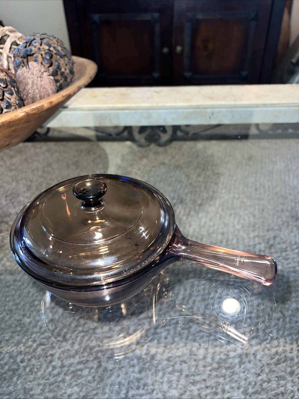 Vintage Corning Visions Amber 0.5L Glass Sauce Pan Pot & Pyrex P81C Lid Included