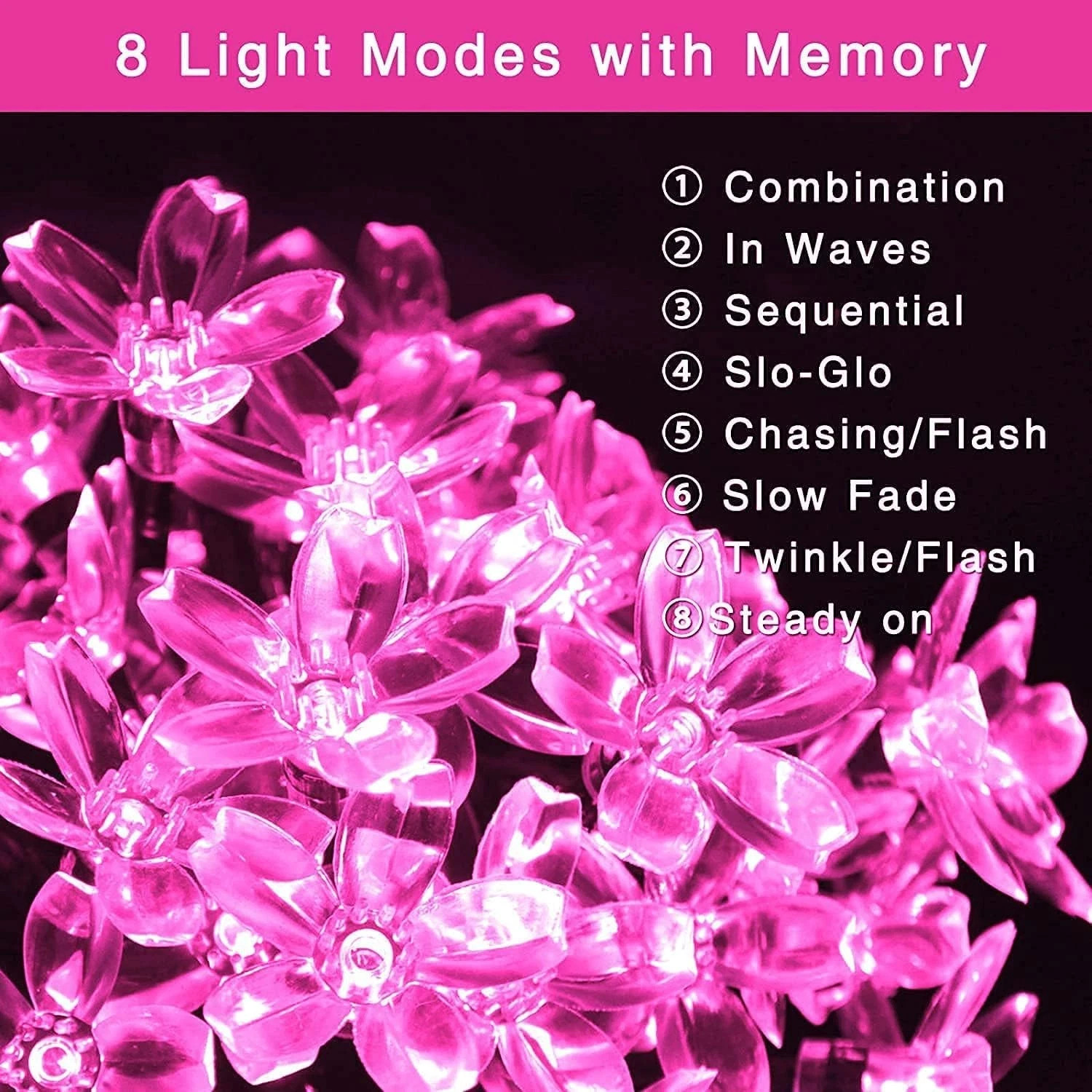 Fairy Flower String Lights Outdoor Decorative Lights 33 Feet 100LED Starry Cherr