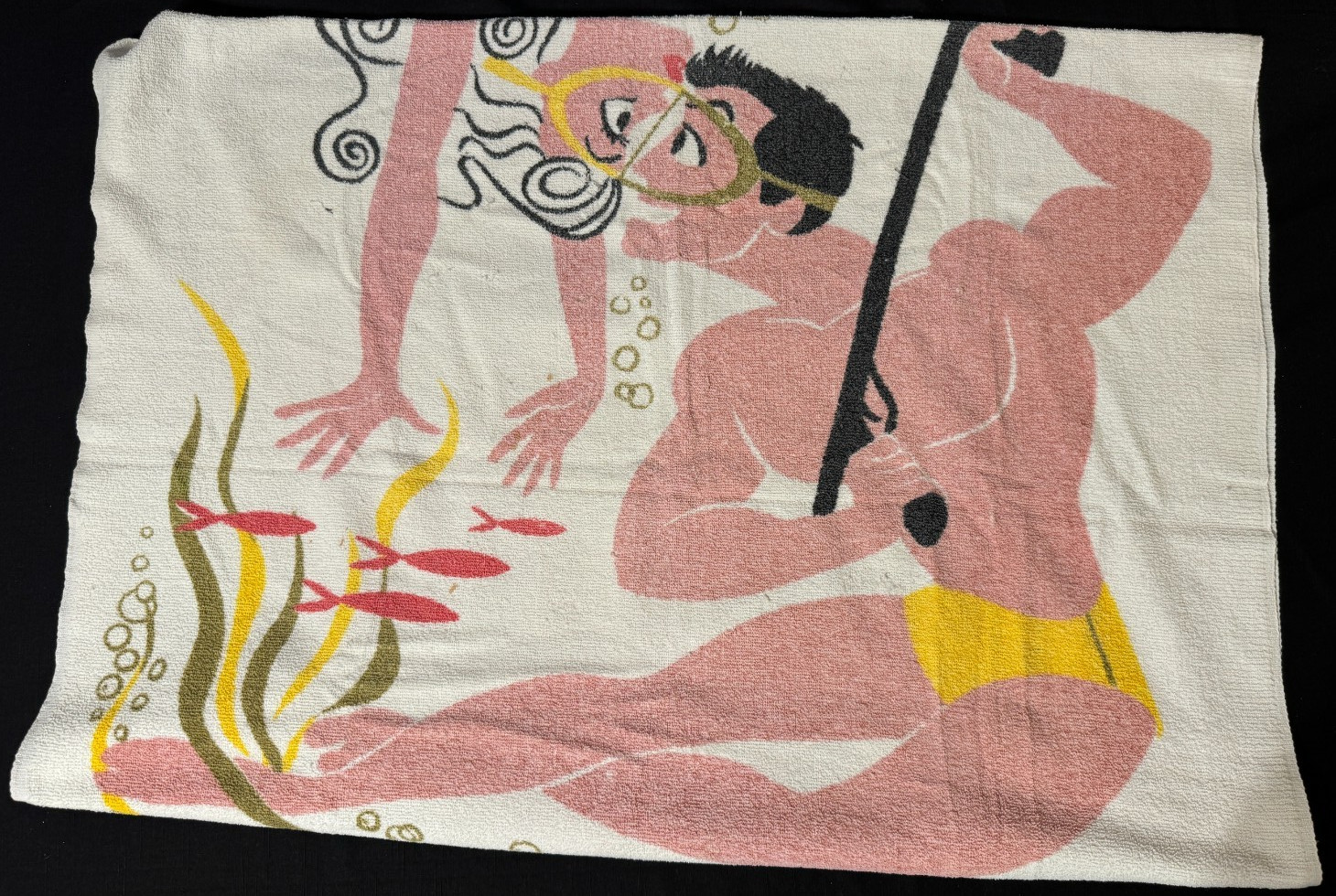 Vintage 1960’s Atencio Mid Century Modern Underwater Kiss Beach Towel Bath Towel