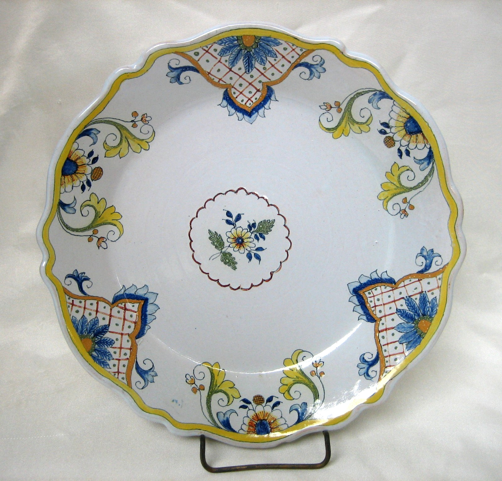 Antique French Faience Hand Painted Floral Plate 9.75 inch Quimper Style