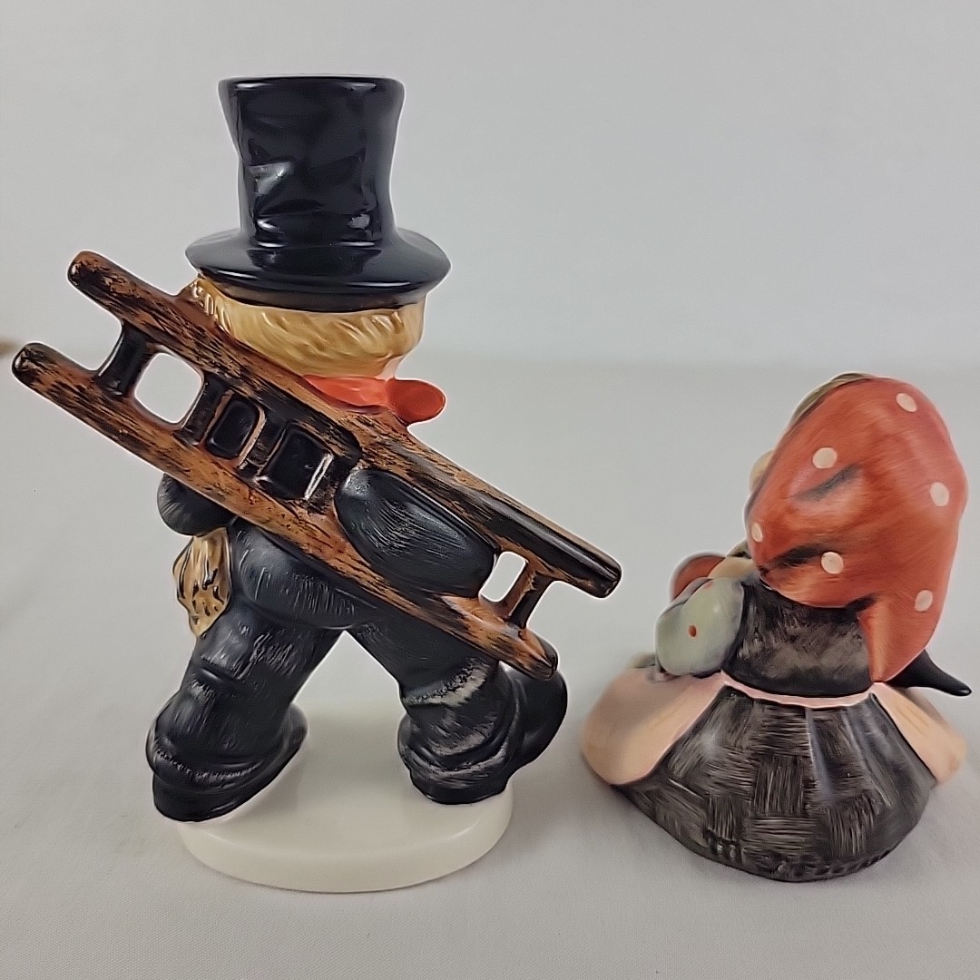 Hummel Set 2 Chimney Sweep Happy Pastime Knitting Figurine Porcelain Goebel Vtg