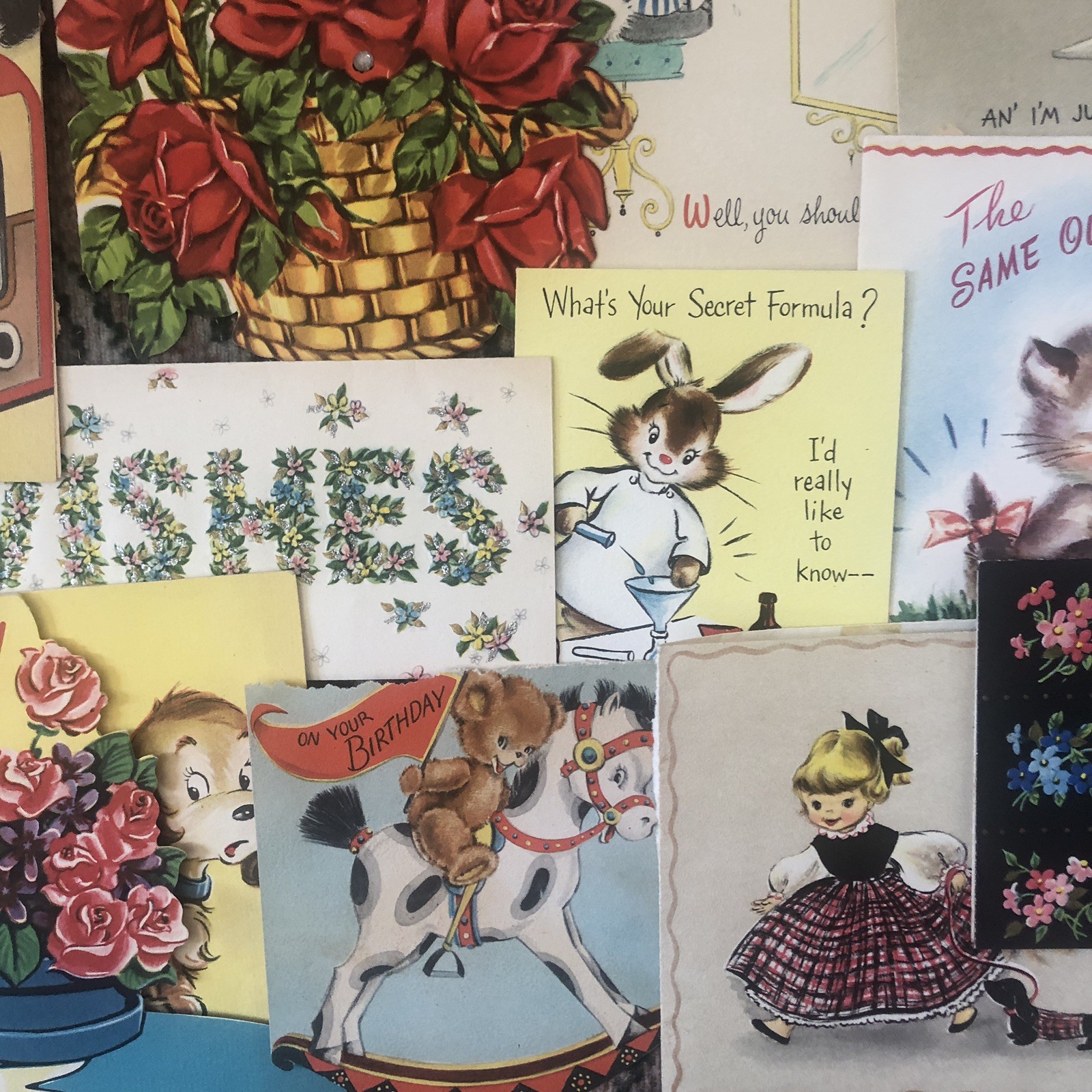 Vintage Greeting Cards 50s 60s Scrapbook Damage Lot of 110 Fronts Kids Birthday