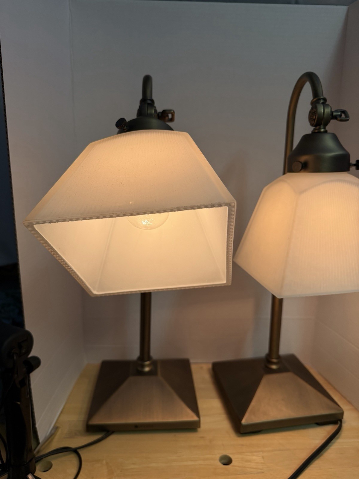 Vintage Adjustable Brass Desk Lamps with Frosted Glass Shade