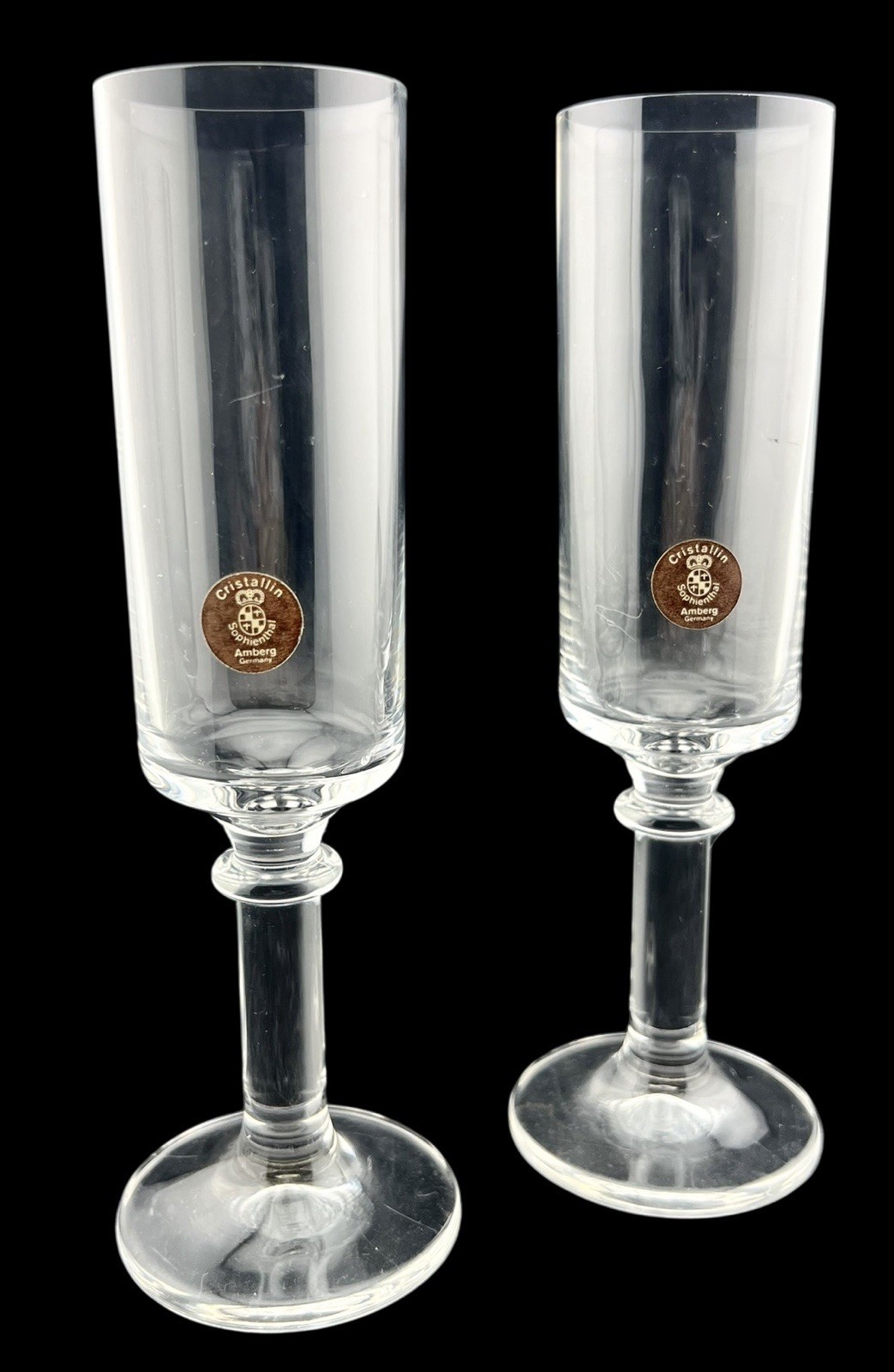 2 Vintage Sophienthal Champagne Flutes Glasses Clear Crystal Amberg Germany 8”