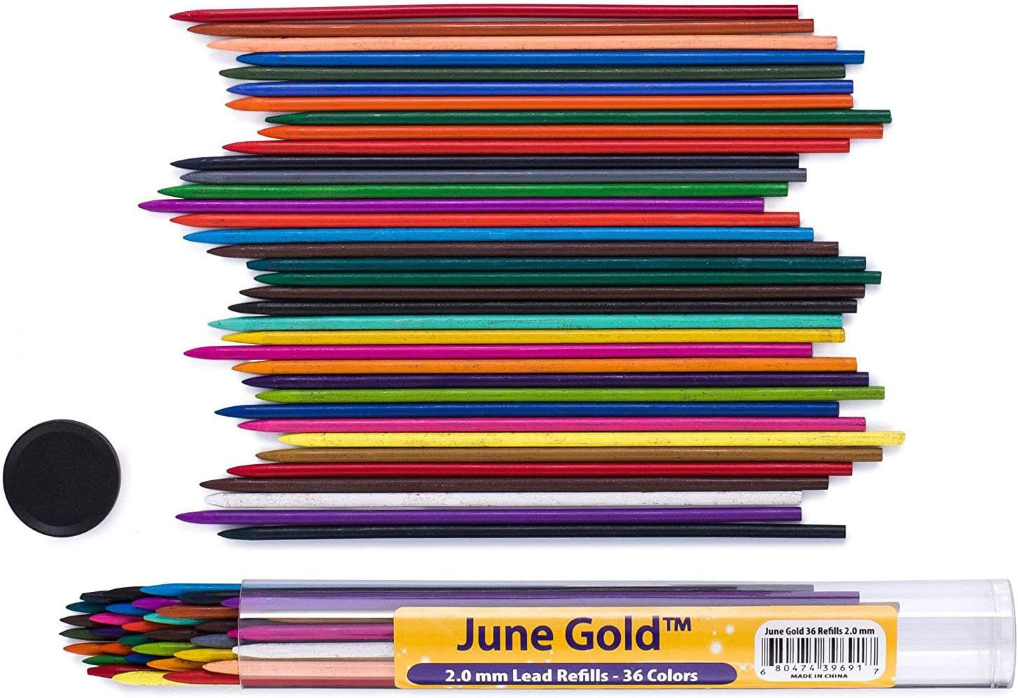 June Gold 36 Uniquely Colored 2.0 Mm Refills, 90 Mm Length, Pre-Sharpened | Bold