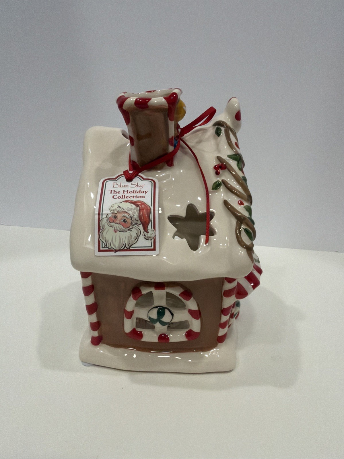 2012 Blue Sky Clayworks Ceramic Gingerbread Bakery Tealight Candle House NWT