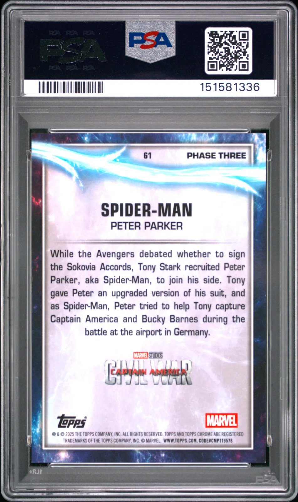 2025 Topps Marvel Studios Chrome Sapphire Edition Spider-Man Orange /25 61 PSA 9