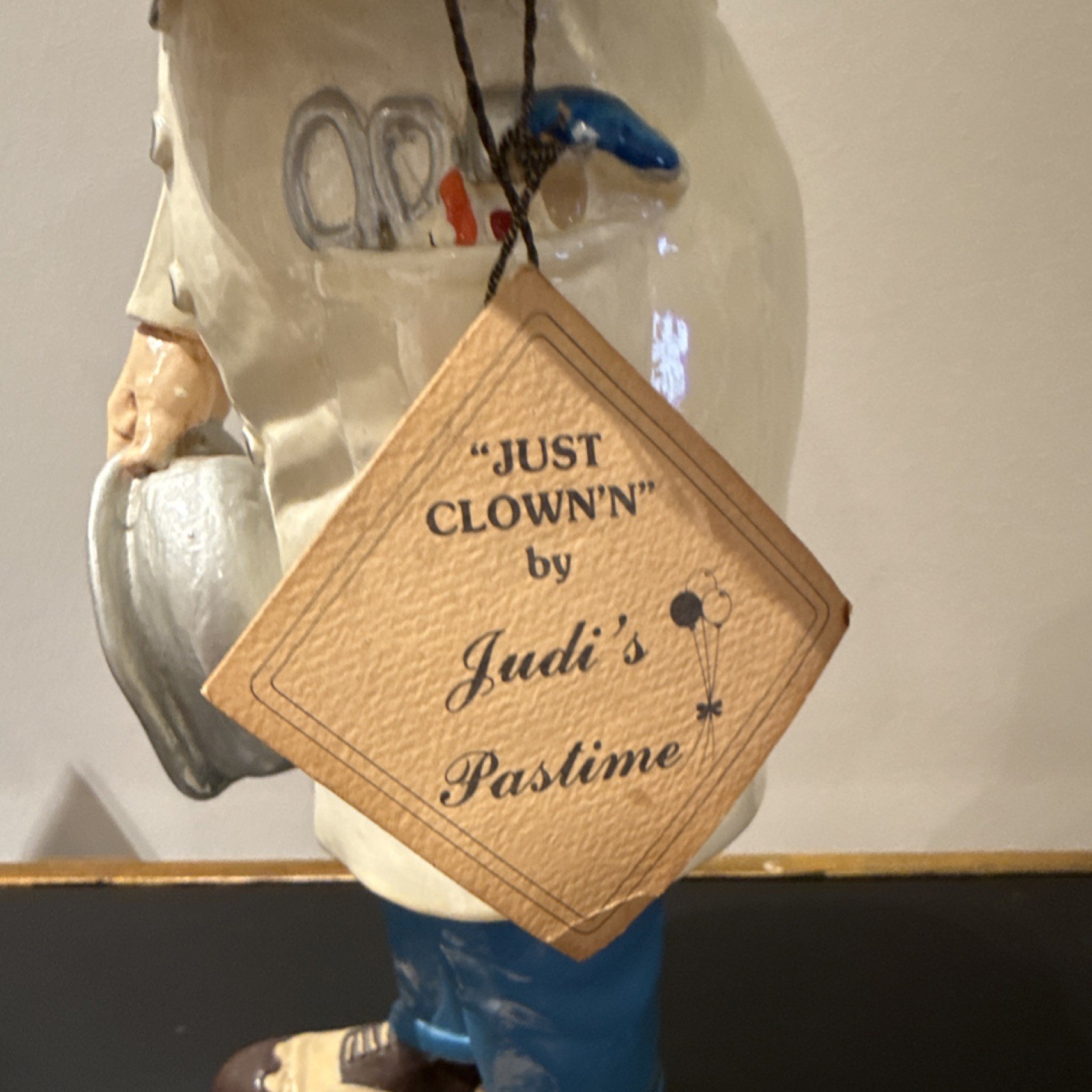 Judi’s Pastime Hand Painted Ceramic Clown Doctor Figurine, White Blue Red Brown