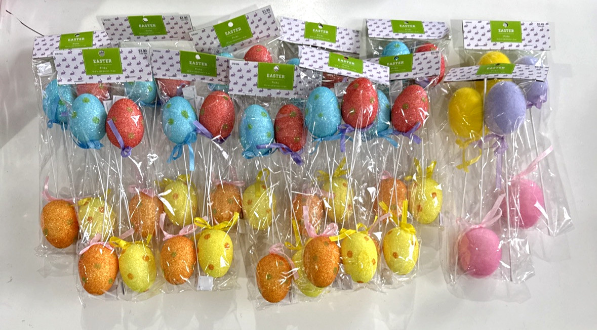 Easter Egg Picks Lot of 46 Foam Styrofoam Eggs, Multicolor Glitter Egg 10.5″