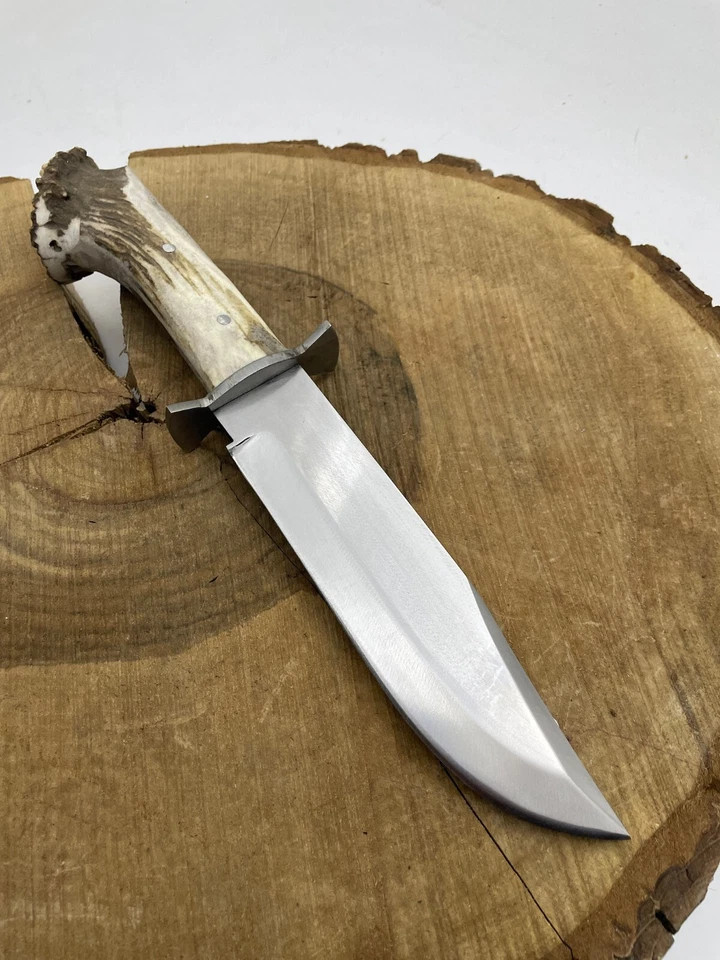 Handmade Carbon Steel Bowie Knife with Stag Handle & Leather Sheath |SkaldBlades