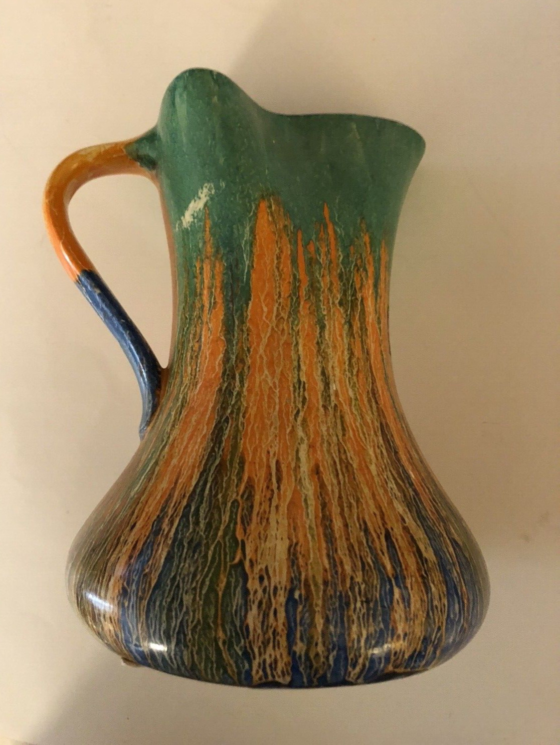 Wadeheath Orcadia Ware Iconic Pinch Neck Jug Pitcher Drip Glaze 1928-1934 8″T