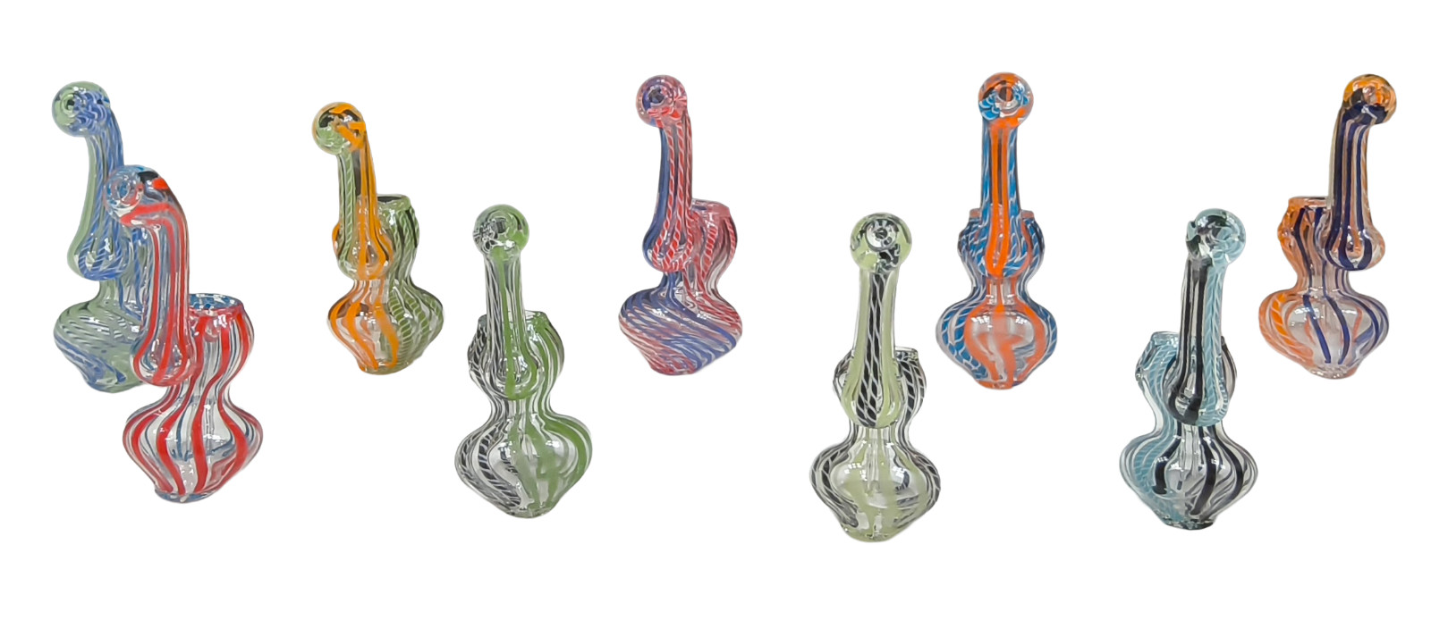 4.5 inch Variety Pack Ribbon Colored Glass Sherlock Bubbler Water Pipe | 9 Pack