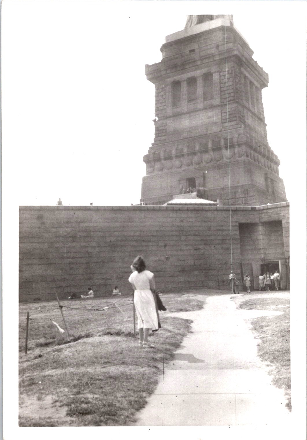 Woman at Statue of Liberty, 1949 B&W Snapshot NYC