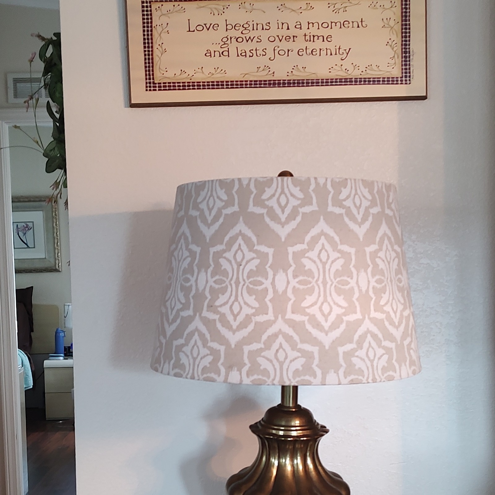 Beige & White Table Lamp with Drum Shade, Lamp Shade Included