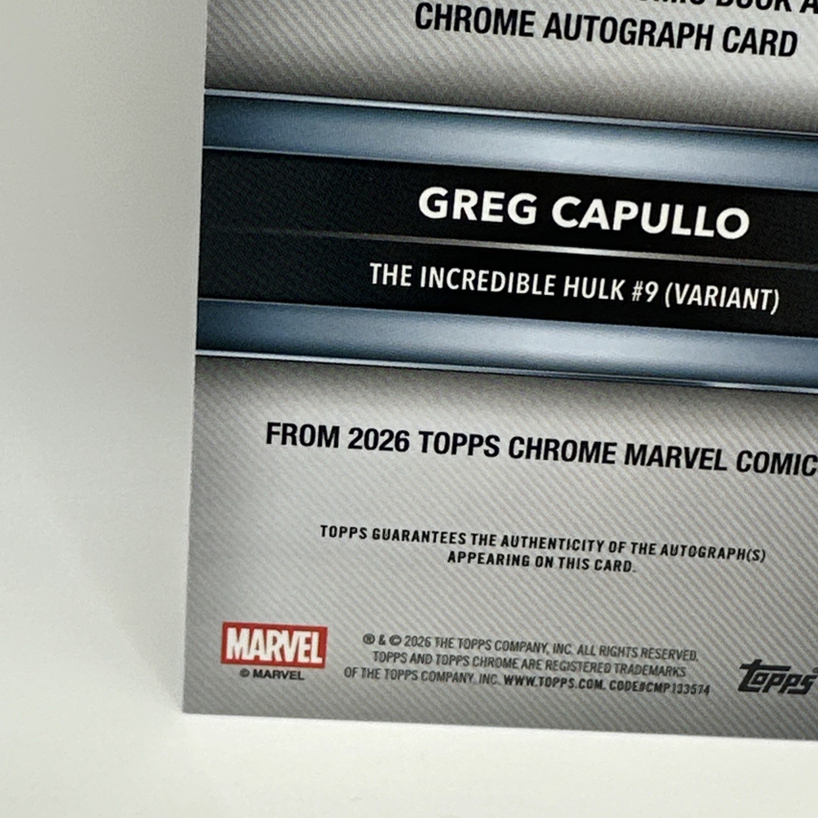 2026 Topps Chrome Marvel Hulk Greg Capullo Artist Auto AA-GC Incredible Hulk
