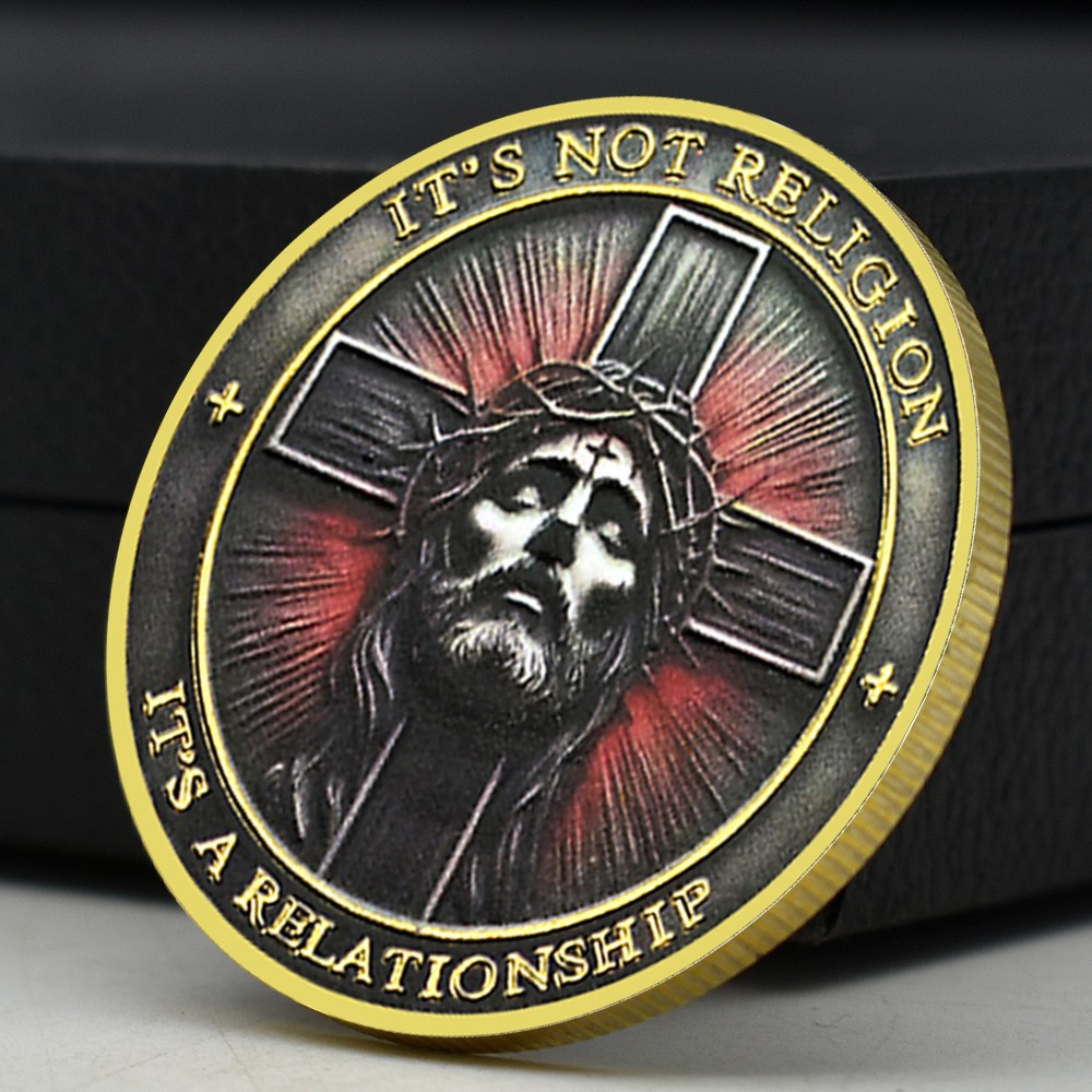 Jesus Christ Cross Coin “It’s Not Religion, It’s A Relationship” Golden Medal