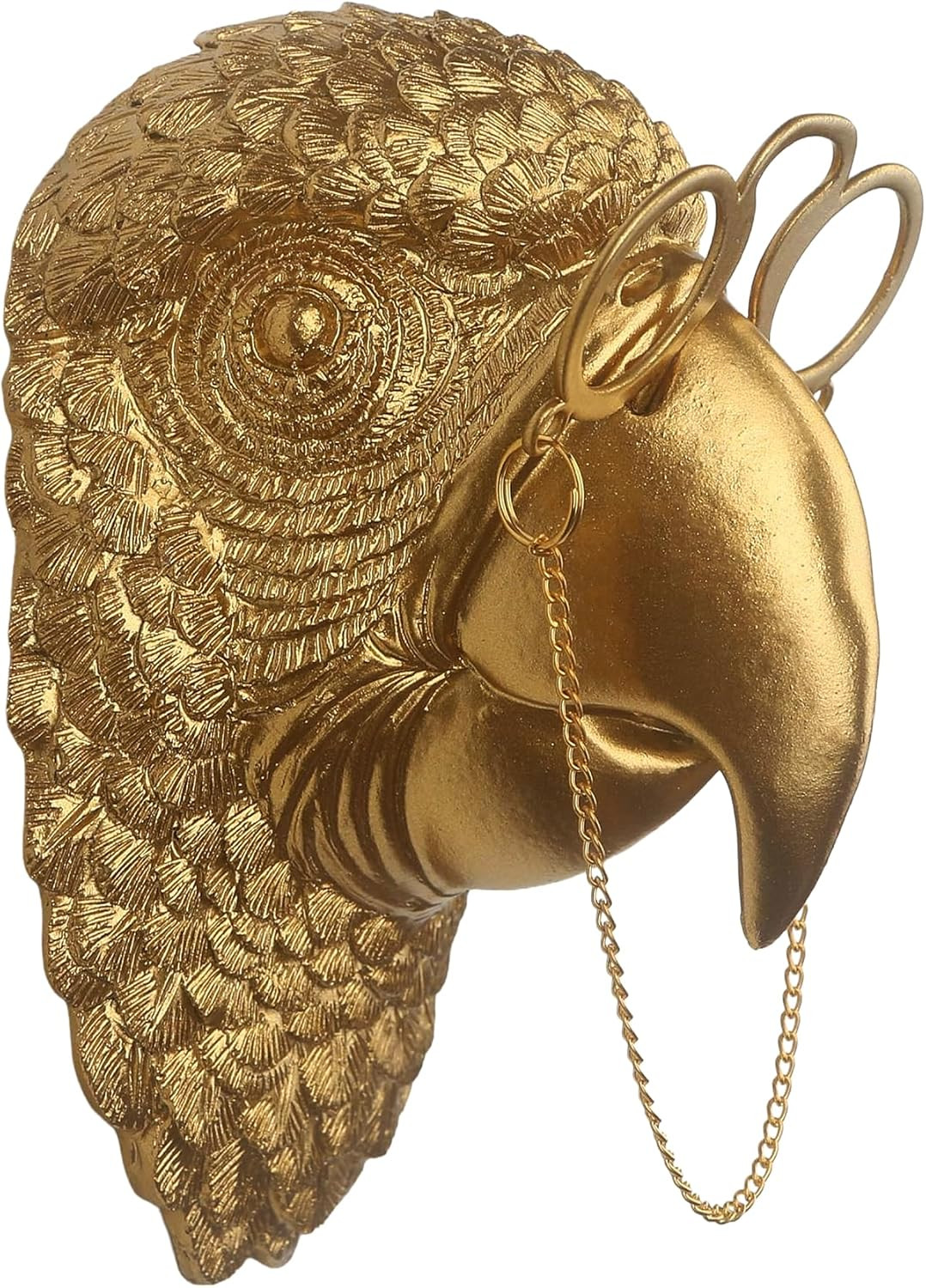 Gold Parrot Animal Head for Wall Decor with Glasses, Resin Animal