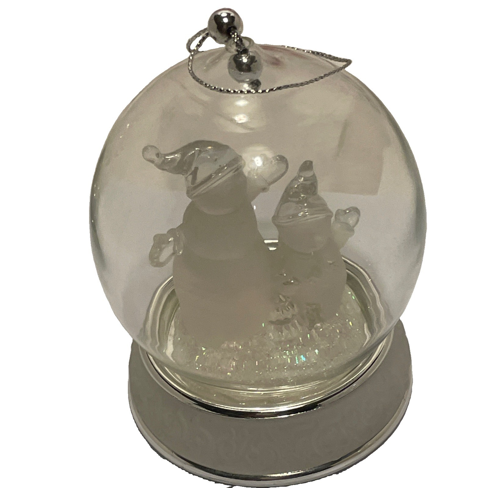 3 Vintage Frosted Glass Snow Globe Christmas Ornaments Angel Santa Claus. 4×3”