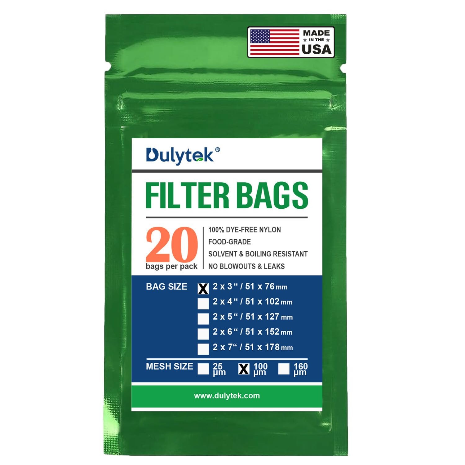 Dulytek Premium Nylon Filter Bags 20pcs, 100 Micron, 2″x3″, Double-Stitched