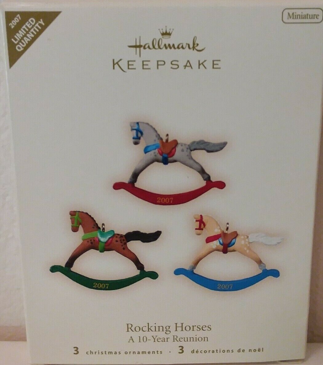 Hallmark 2007 Miniature Rocking Horses “A 10-Year Reunion;” 3-piece set MIB NRFB