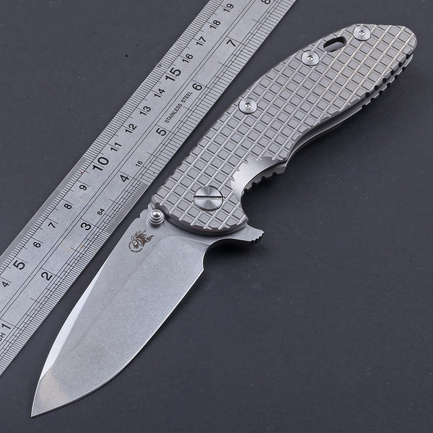 Silver Titanium Handle Old Vintage Frame Lock Tactical Pocket Knife Folding D2