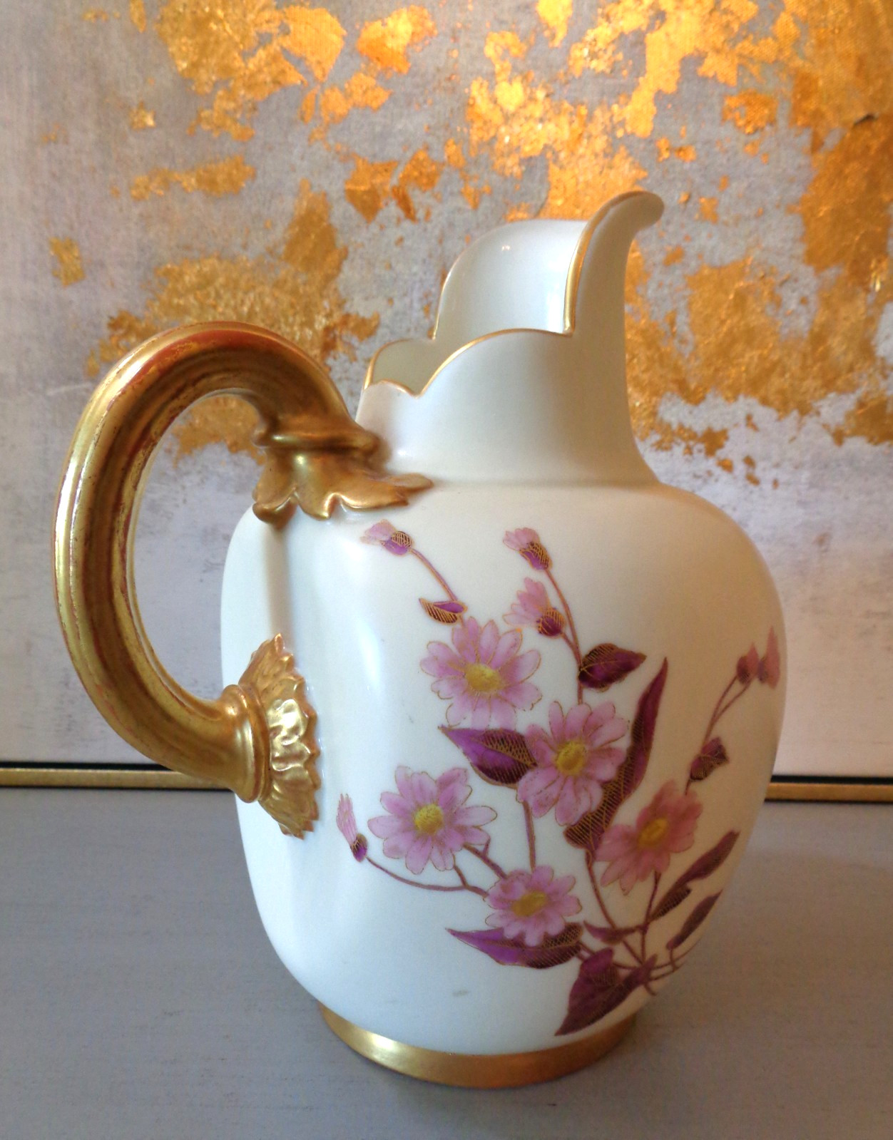 Antique, Royal Worcester Shield, made in England, #1094, Gold Gilt, 7.5” Pitcher