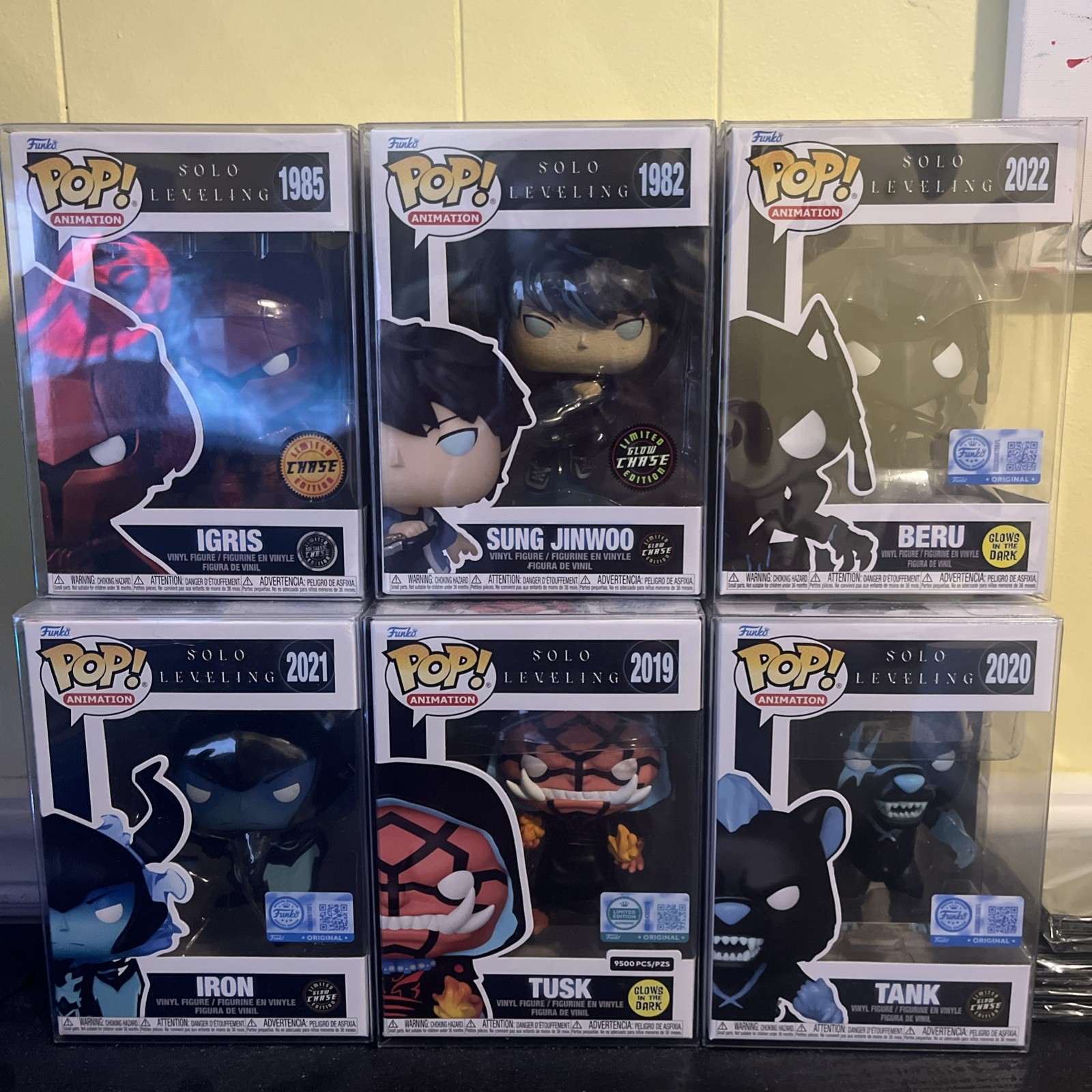 Solo Leveling Pop Lot – Igris/Sung/Iron/Tank Chases/Tusk Glow 9500pcs/Beru Glow