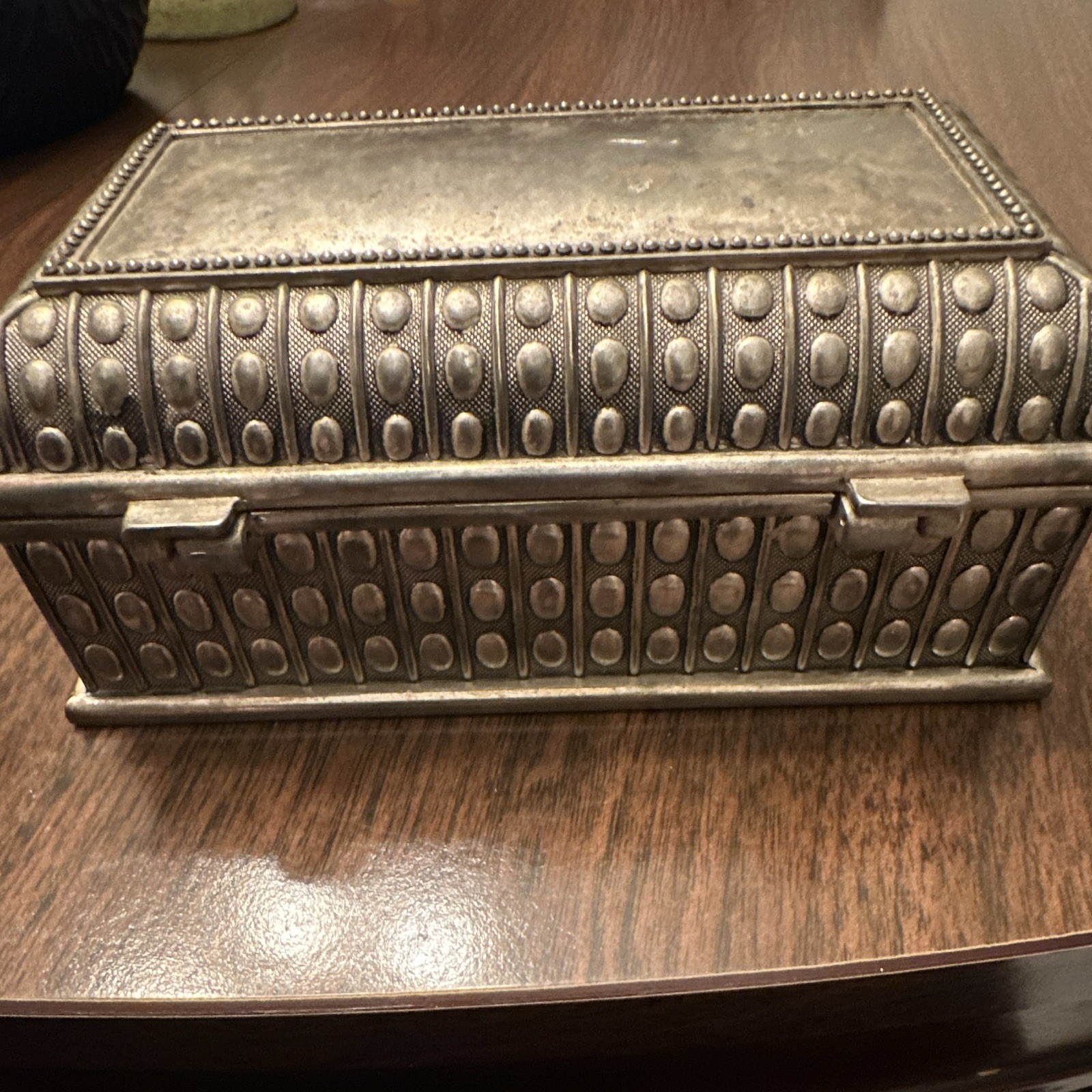 Silver Plated Rectangular Hinged Lidded Trinket Box Black Lining Geometric