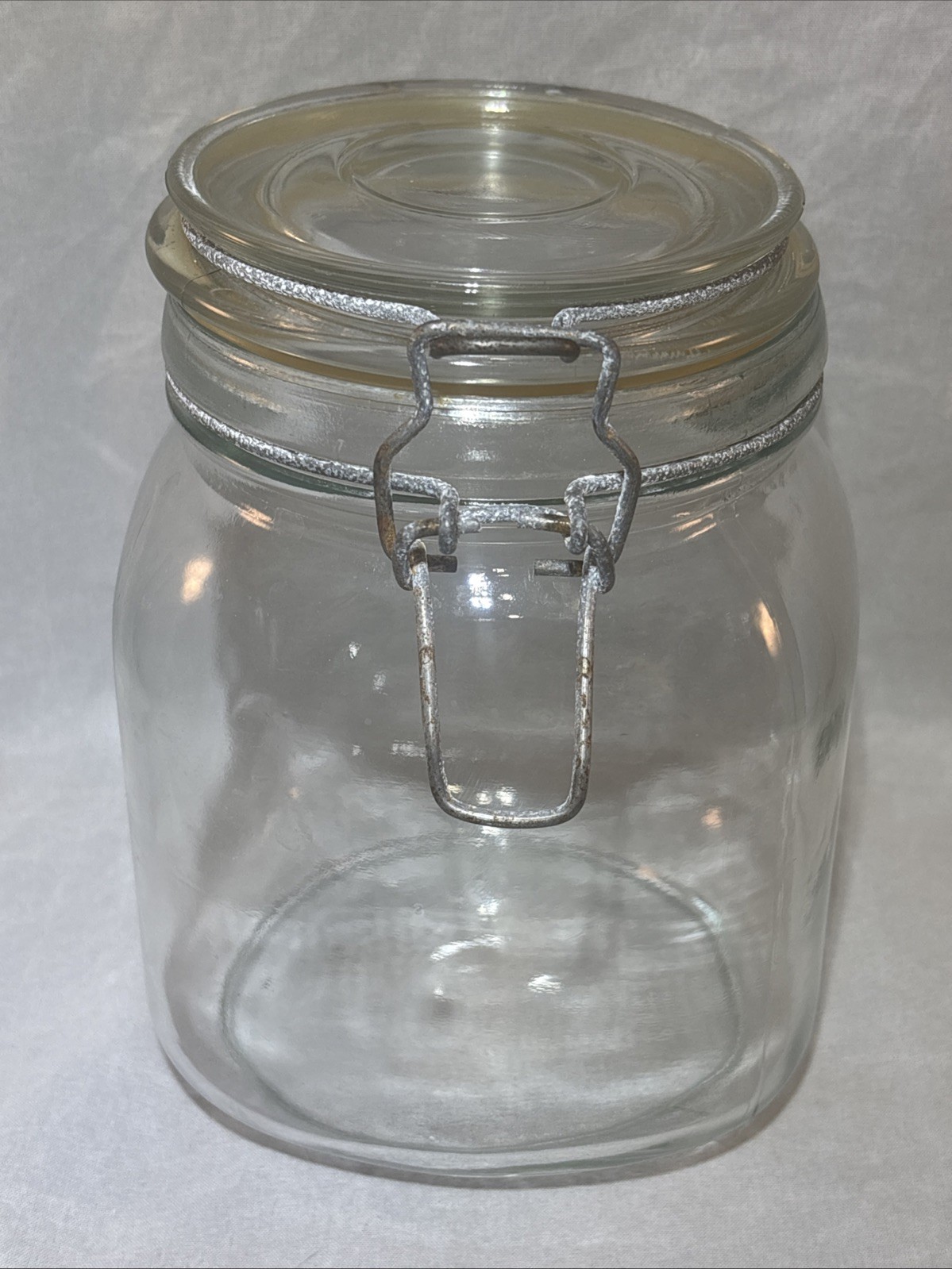 Vintage 1.5 Liter Glass Jar w/ Wire Bail Clamp Closure Lid Canister 6″Hx4″L x4″W