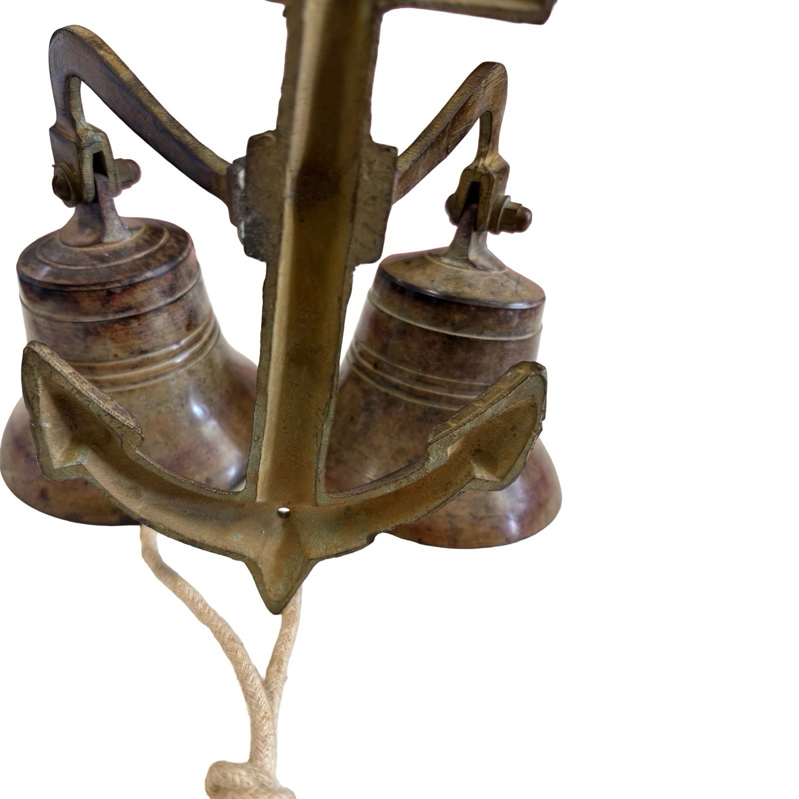 Solid Brass Anchor Nautical Double Bell Wall Mount Vintage HTF Rare