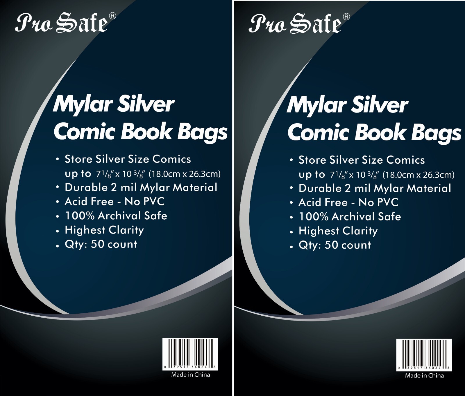 200 MYLAR SILVER Comic Bags and Board Combo, Comic Book Bags Sleeves and Board