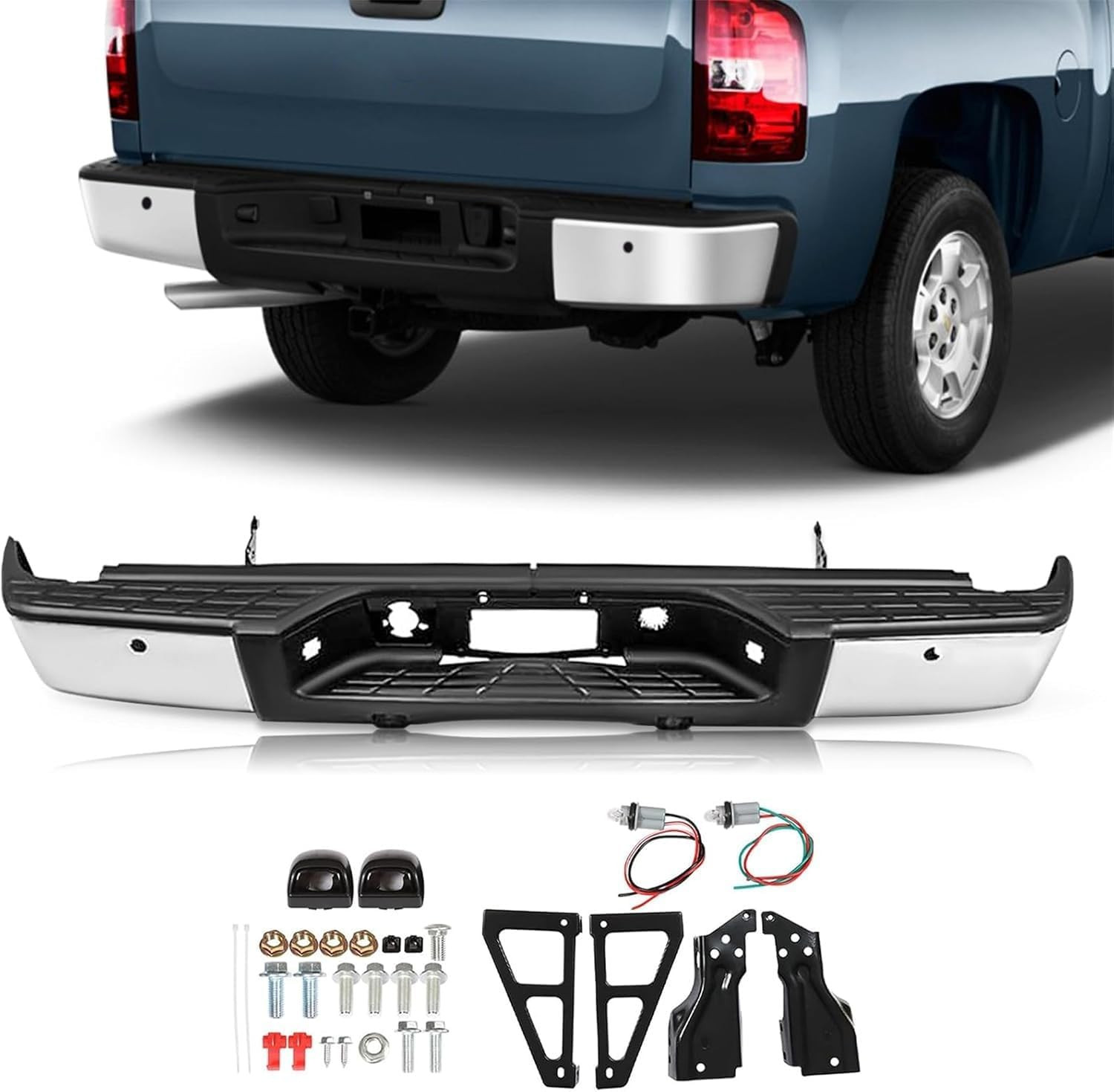 Chrome Rear Step Bumper Assembly Fits for 2007-2013 Chevy Silverado 1500 & GMC S