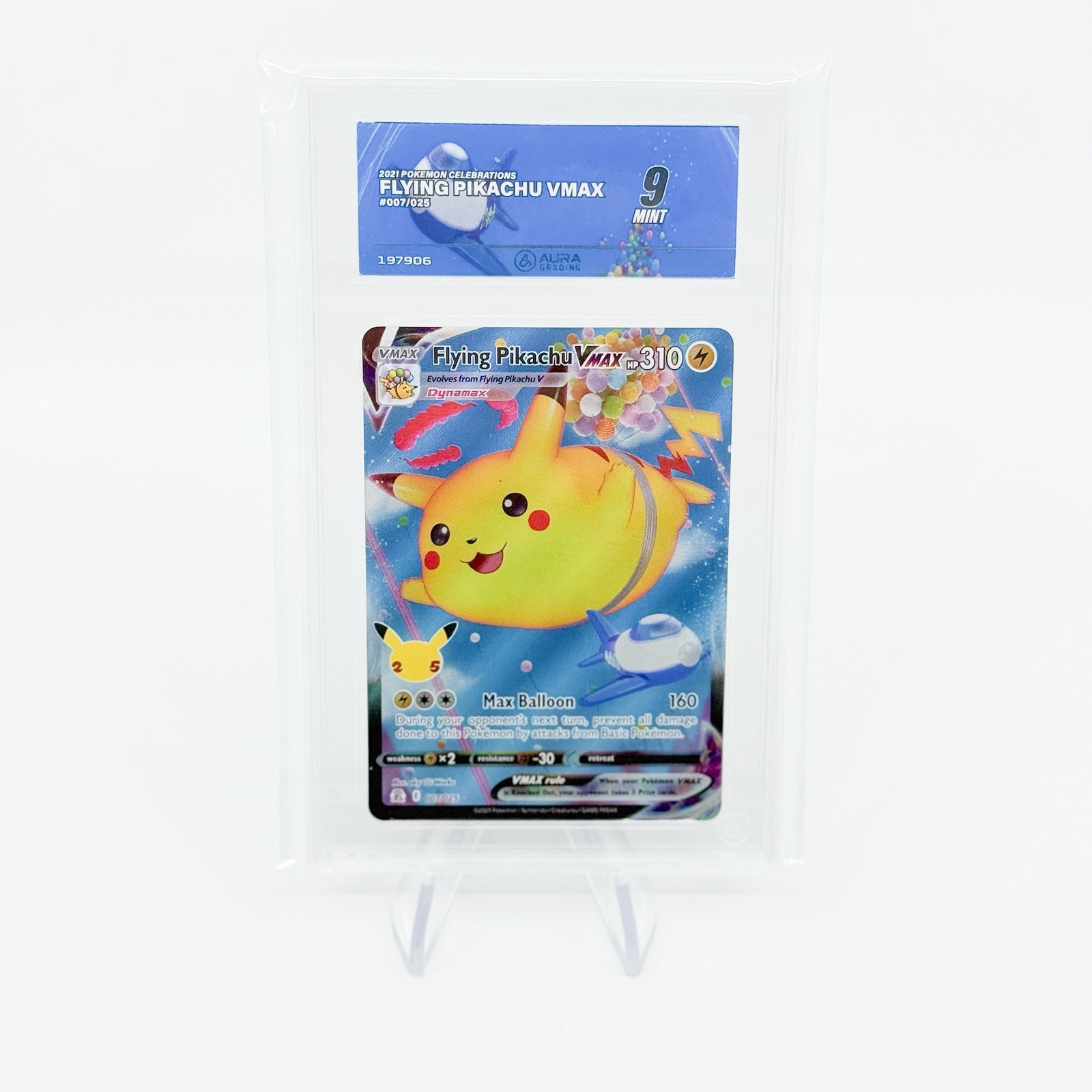 2021 Pokemon Celebrations Flying Pikachu VMAX Full Art Holo Aura Grading 9