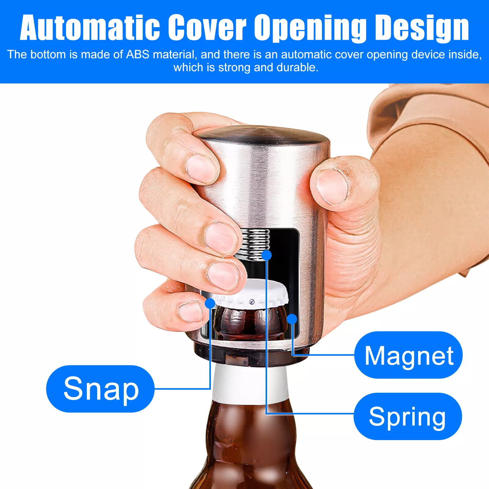 2 PCS Magnetic Beer Bottle Opener Automatic Cover Opening Stainless Steel Polish