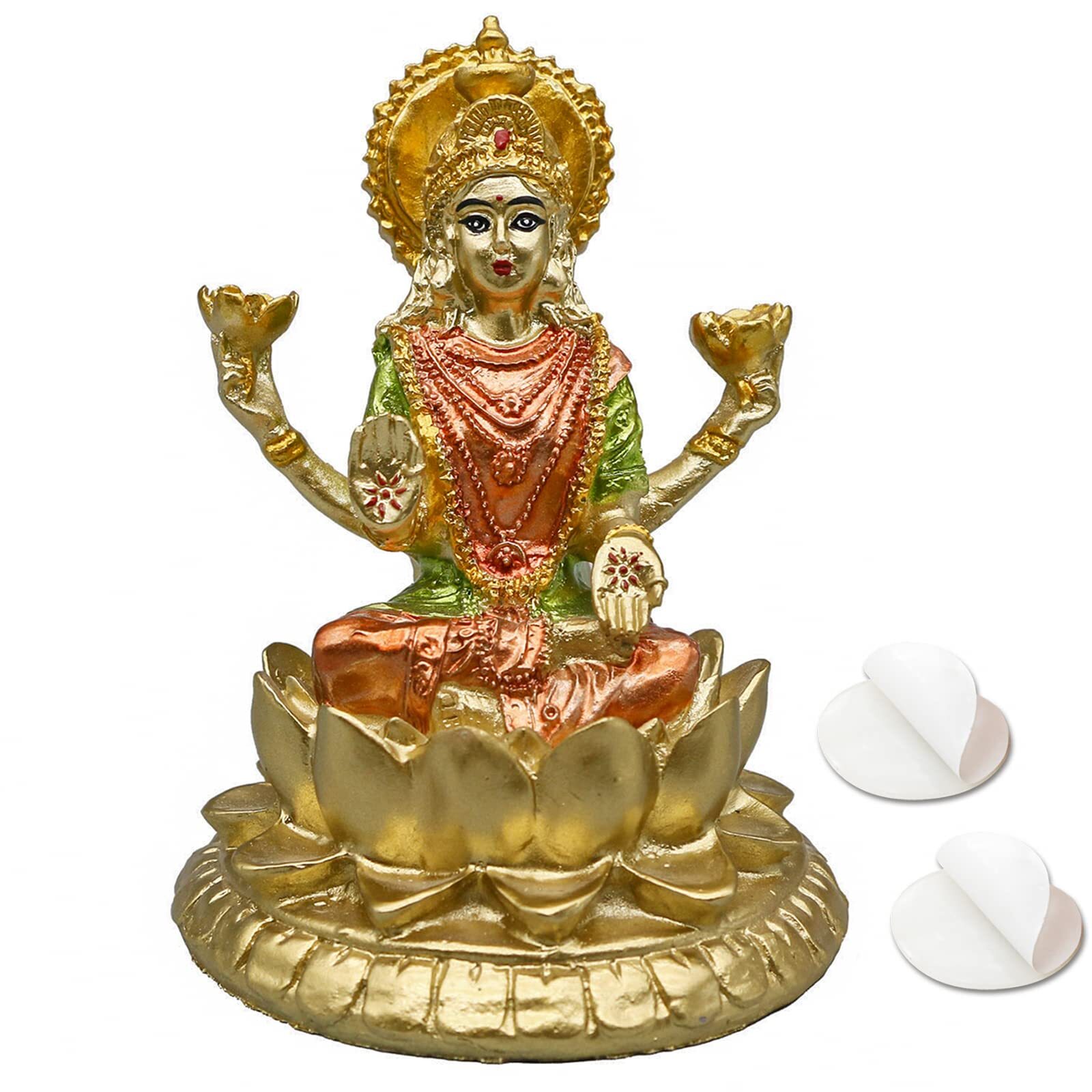 Hindu Goddess Lord Laxmi Statue – 4.4″ H Gold Indian God Lakshmi Figurine for…