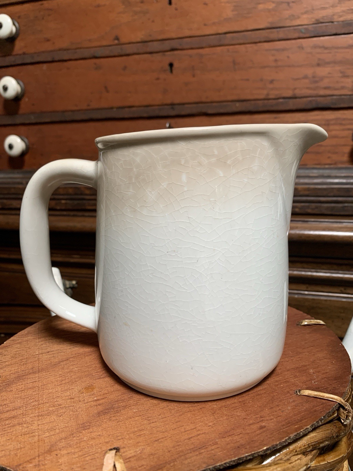 ANTIQUE Crazed Stained IRONSTONE Old Nordic FARMHOUSE Milk or Cream PITCHER 5”
